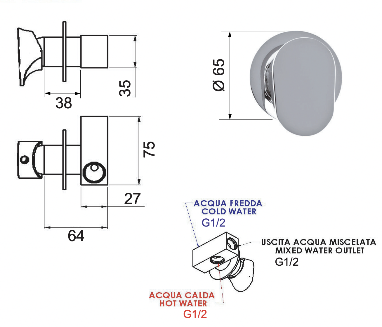 Remer Class Line Смеситель для душа встраиваемый, 1 потребитель, с встраиваемой частью, цвет: cromo L63