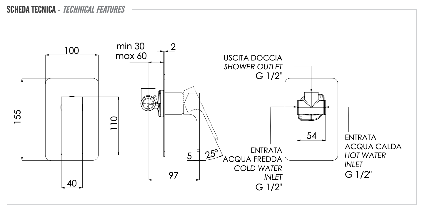 Remer Absolute Смеситель для душа встраиваемый, 1 потребитель, с скрытой частью, цвет: oro lucido AU30DO