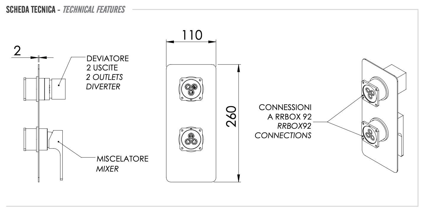 Remer Absolute Смеситель для ванны встраиваемый, 2 потребителя, цвет: nichel spazzolato AU92KBNP