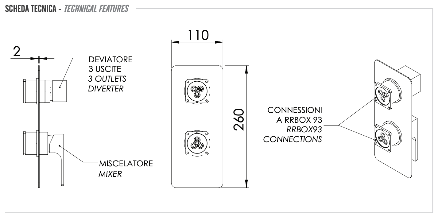 Remer Absolute Смеситель для ванны встраиваемый на 3 потребителя, внешняя часть, цвет: cromo AU93KB