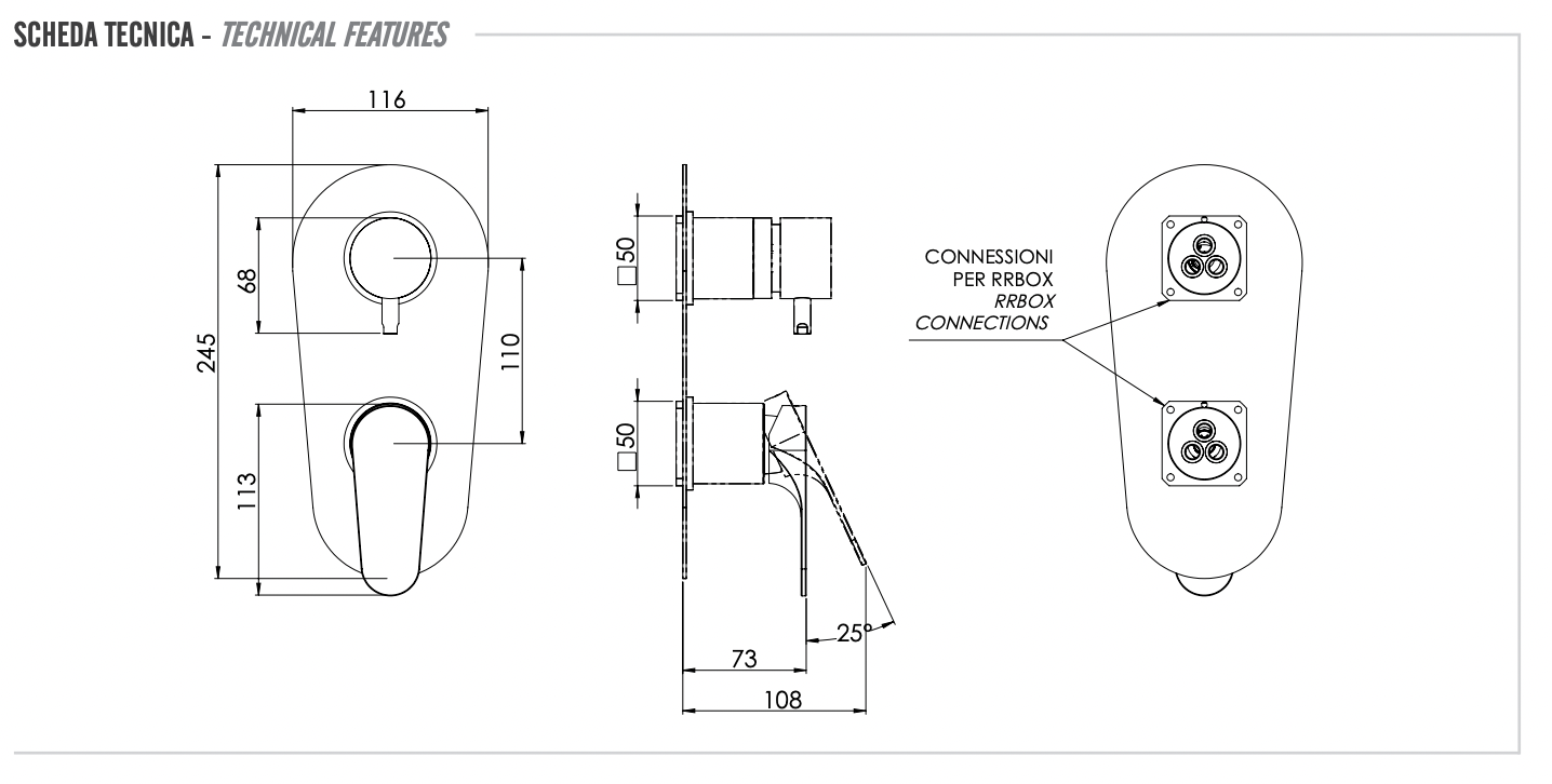 Remer Class Line Смеситель для ванны встраиваемый на 2 потребителя, внешняя часть, цвет: cromo L92KB