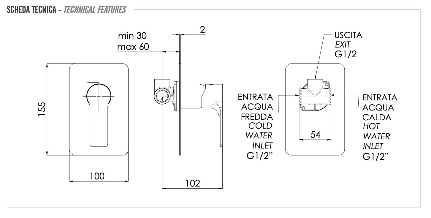 Remer Energy Смеситель для душа встраиваемый на 1 потребителя, с встраиваемой частью, цвет: cromo EY30L