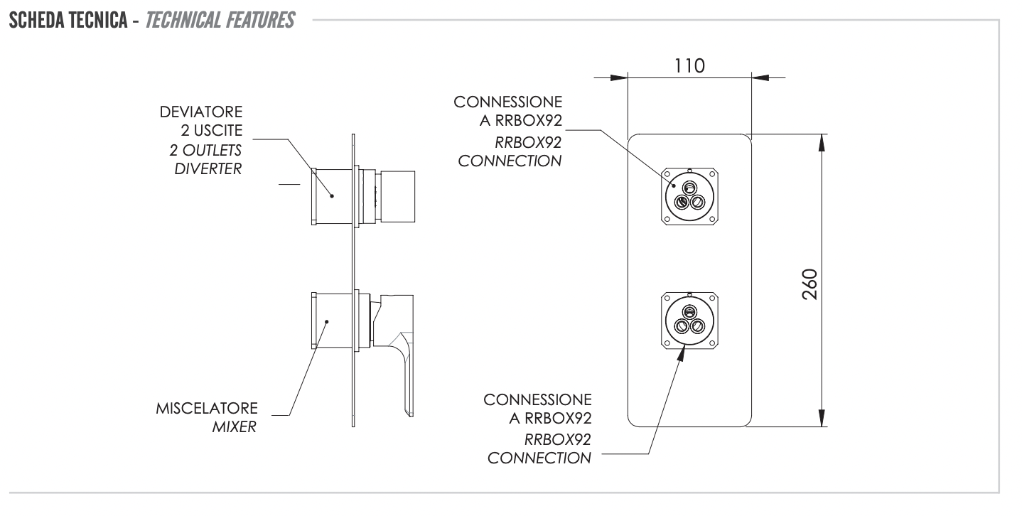 Remer Energy Смеситель для ванны встраиваемый на 2 потребителя, внешняя часть, цвет: nero opaco EY92KBNO