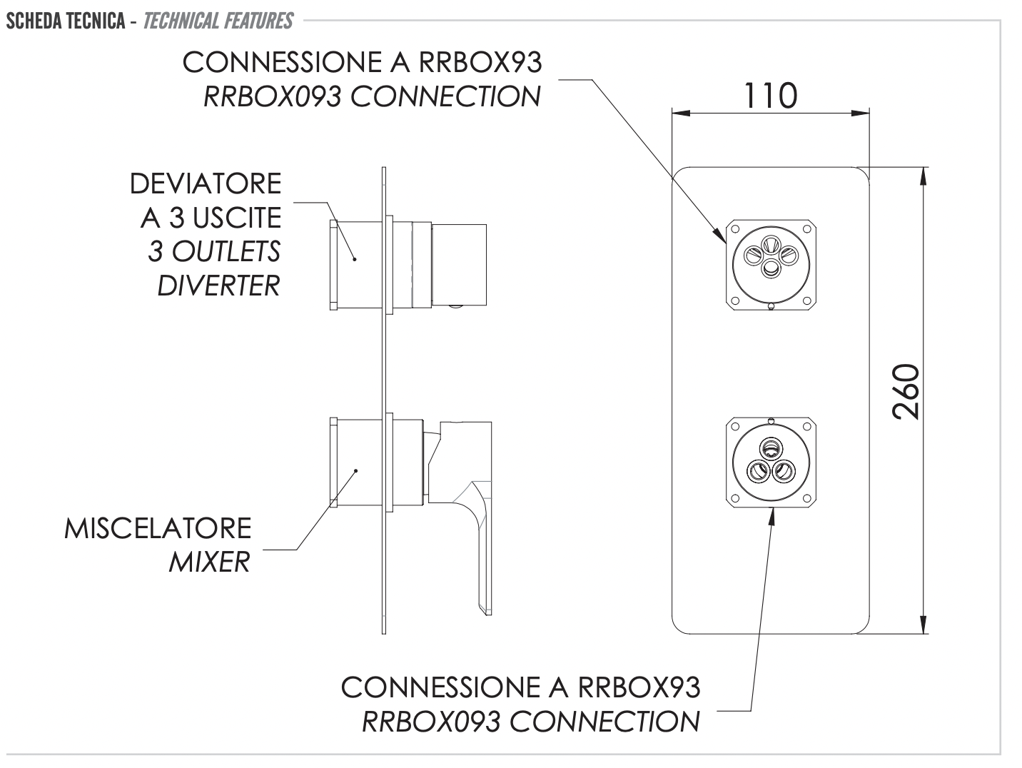 Remer Energy Смеситель для ванны встраиваемый на 3 потребителя, внешняя часть, цвет: bianco opaco EY93KBBO