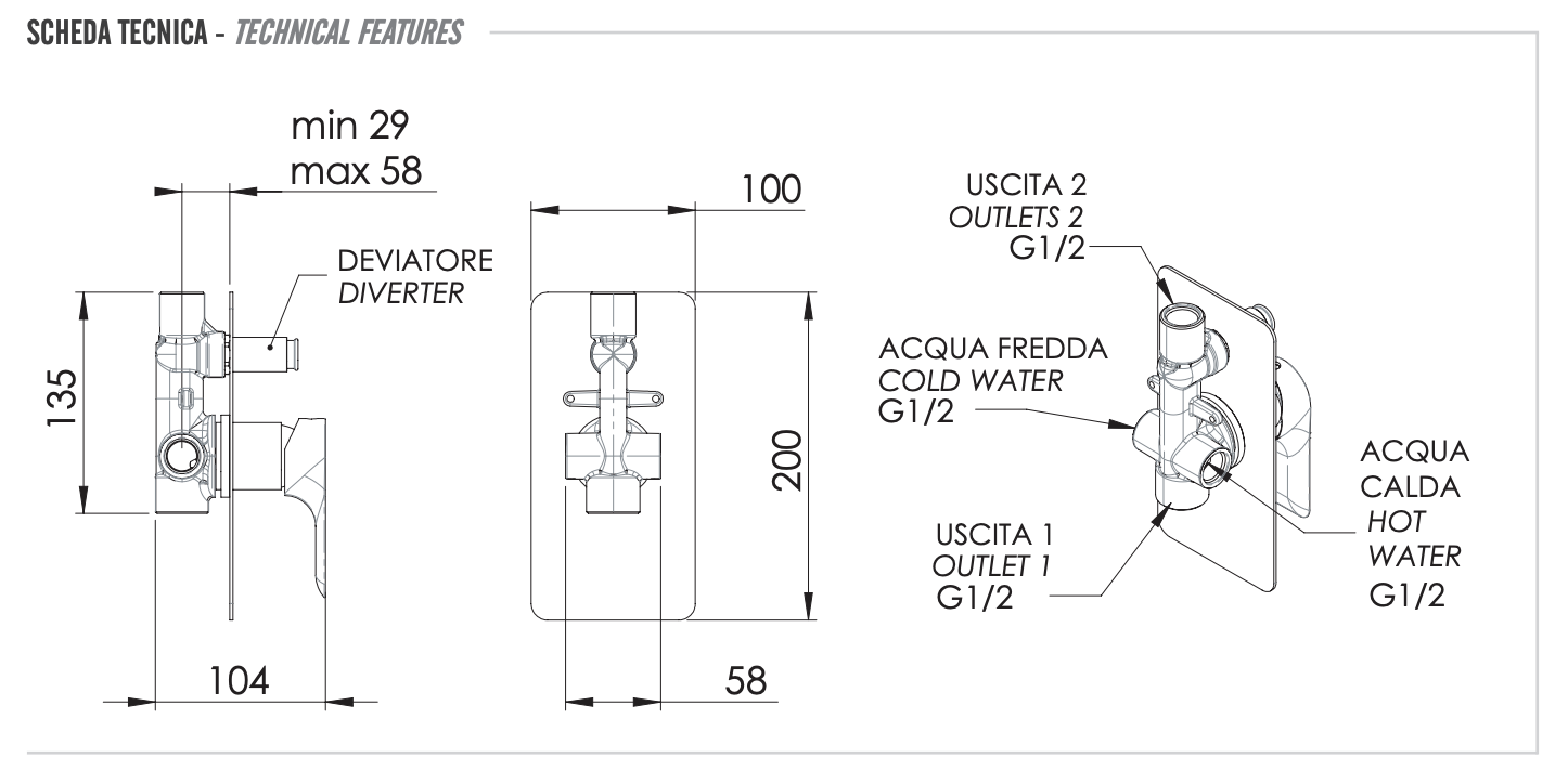 Remer Infinity Смеситель для ванны встраиваемый на 2 потребителя, с встраиваемой частью, цвет: cromo I09