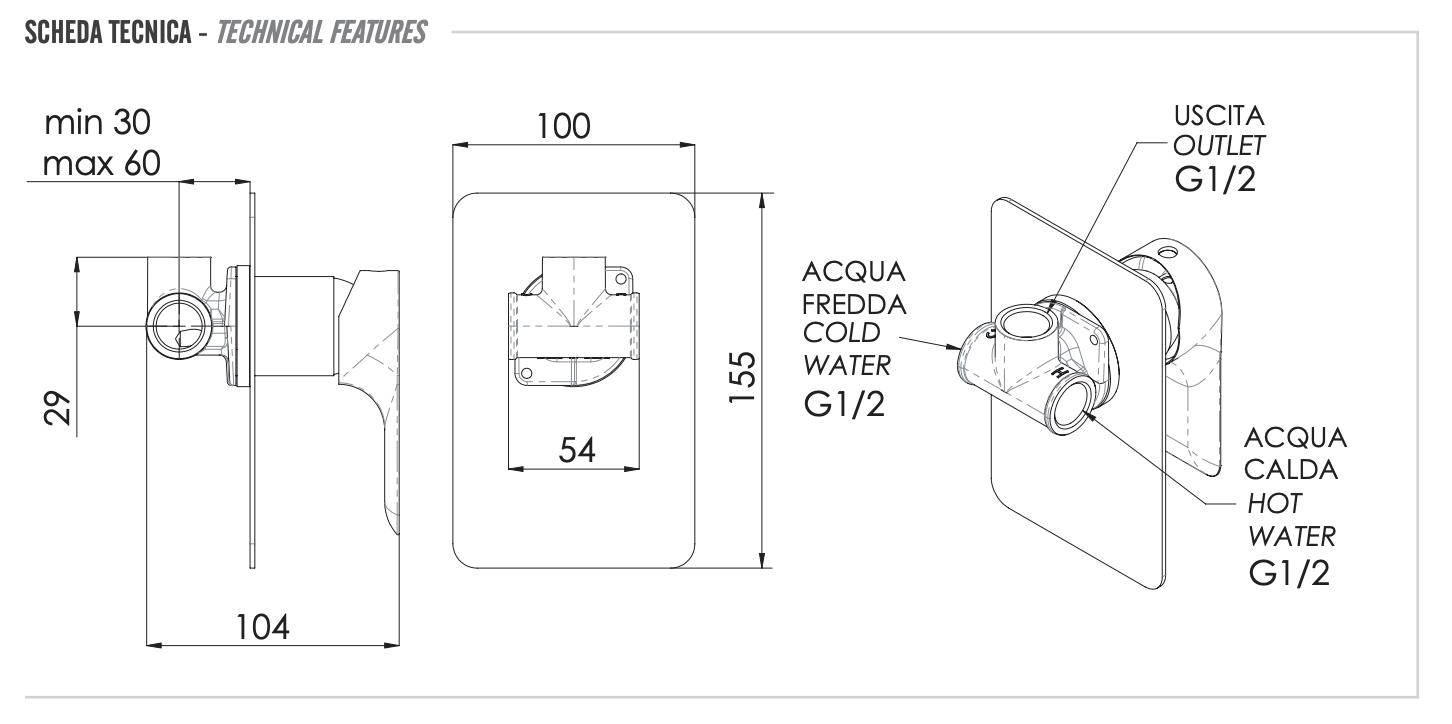 Remer Infinity Смеситель для душа встраиваемый, 1 потребитель, с скрытой частью, цвет: oro lucido I30DO