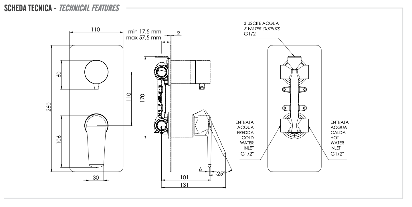 Remer Vanity Смеситель для ванны встраиваемый на 3 потребителя, с встраиваемой частью, цвет: cromo V93