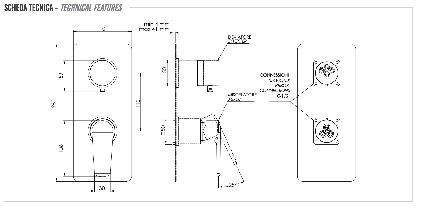 Remer Vanity Смеситель для ванны встраиваемый на 3 потребителя, внешняя часть, цвет: cromo V93KB