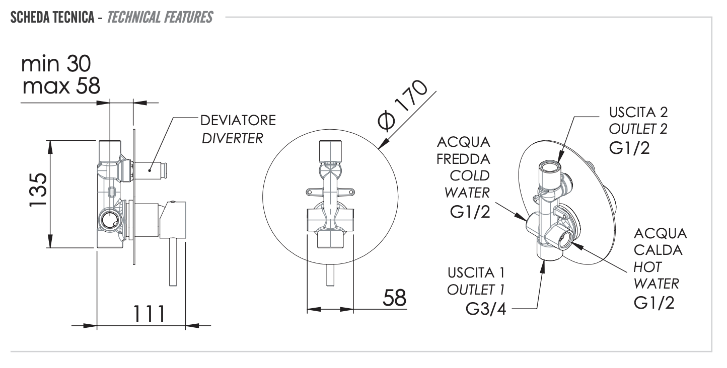Remer X Style Смеситель для ванны встраиваемый 2 потребителя, с скрытой частью, цвет: oro spazzolato X09LBG