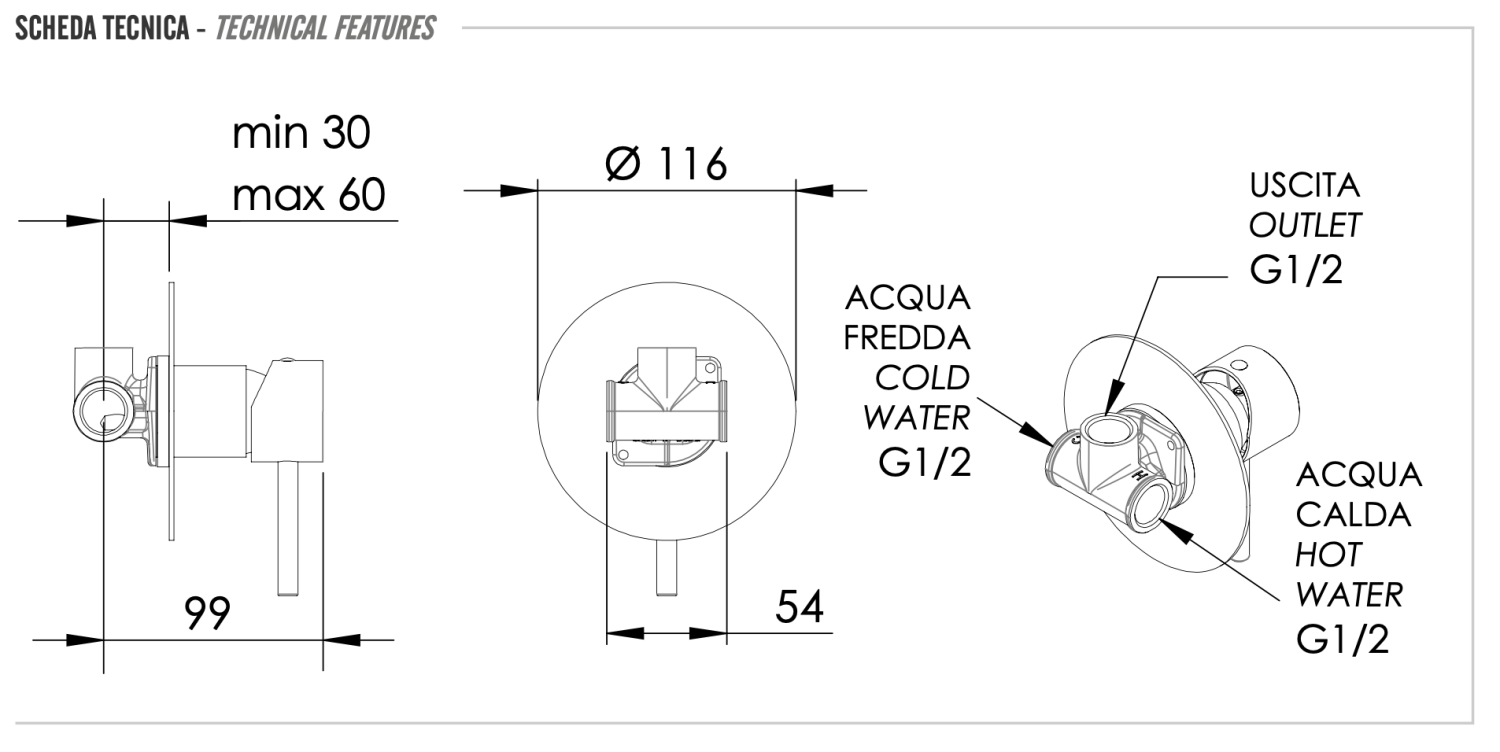 Remer X Style Смеситель для душа встраиваемый, 1 потребитель, цвет: cromo nero spazzolato X30LCFP