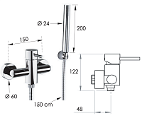 Remer X Style Смеситель для душа, излив, лейка 1 вид струи, держатель, шланг 150 см, цвет: cromo X39