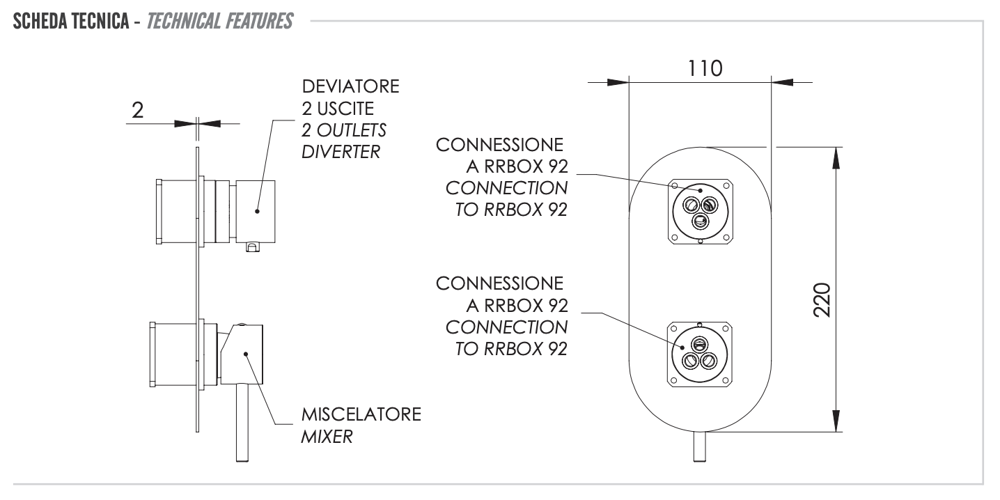 Remer X Style Смеситель для ванны встраиваемый, 2 потребителя, цвет: cromo nero spazzolato X92KBCFP