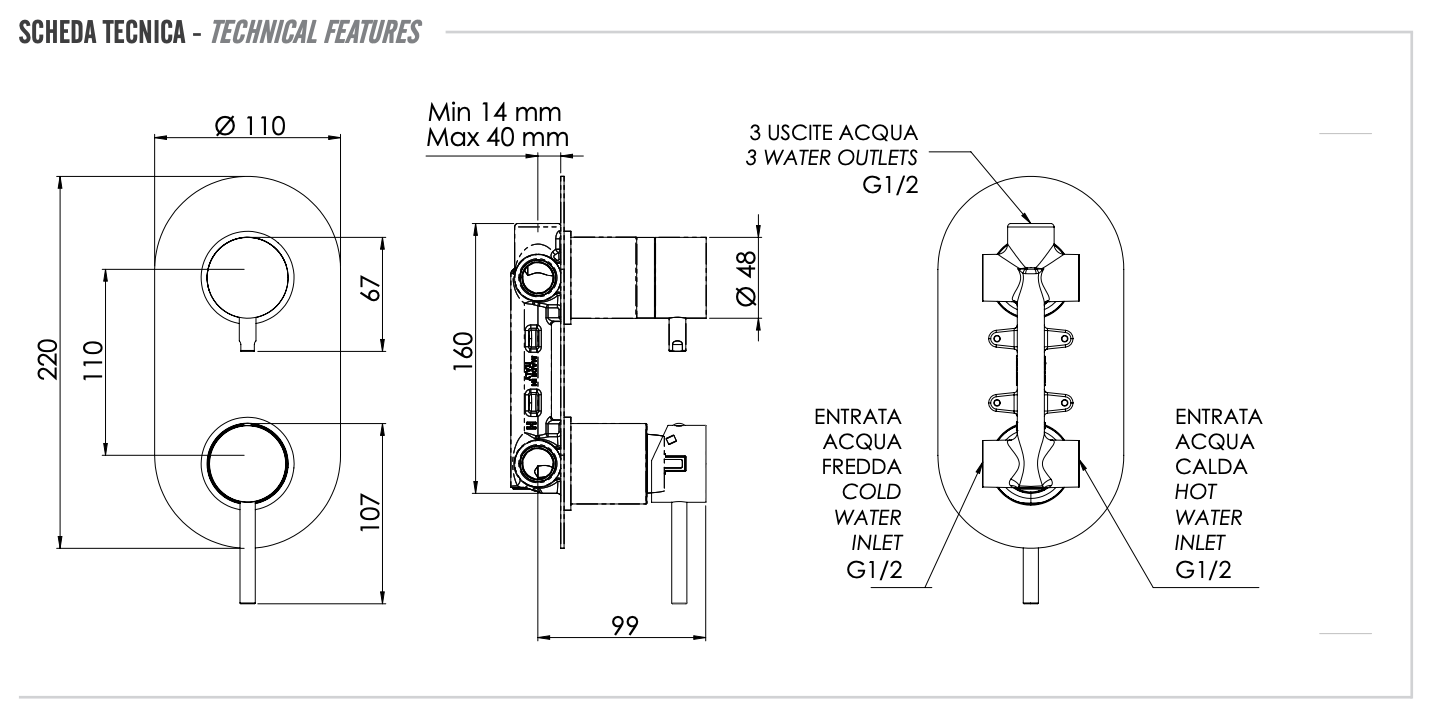 Remer X Style Смеситель для ванны встраиваемый на 3 потребителя, с встраиваемой частью, цвет: cromo X93