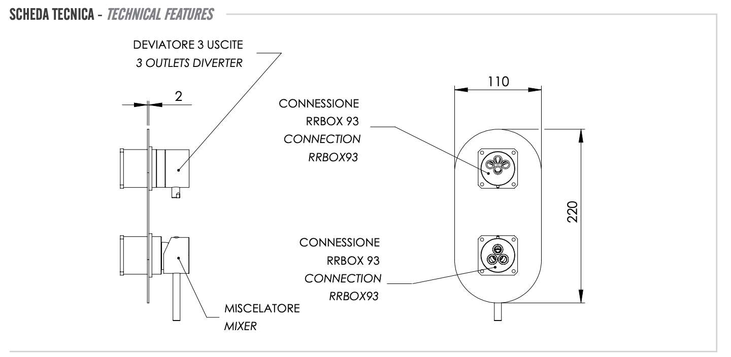 Remer X Style Смеситель для ванны встраиваемый, 3 потребителя, цвет: cromo nero spazzolato X93KBCFP