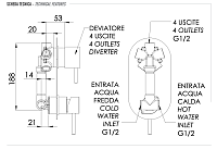 Remer X Style Смеситель для ванны встраиваемый на 4 потребителя, с встраиваемой частью, цвет: cromo X94