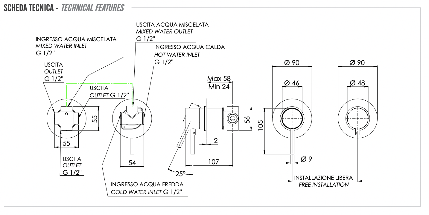 Remer X Style Смеситель для ванны встраиваемый, 3 потребителя, с скрытой частью, цвет: nero opaco X96D3NO