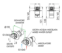 Remer X Style Смеситель для ванны встраиваемый, 2 потребителя, цвет: nichel spazzolato opaco X96NPO