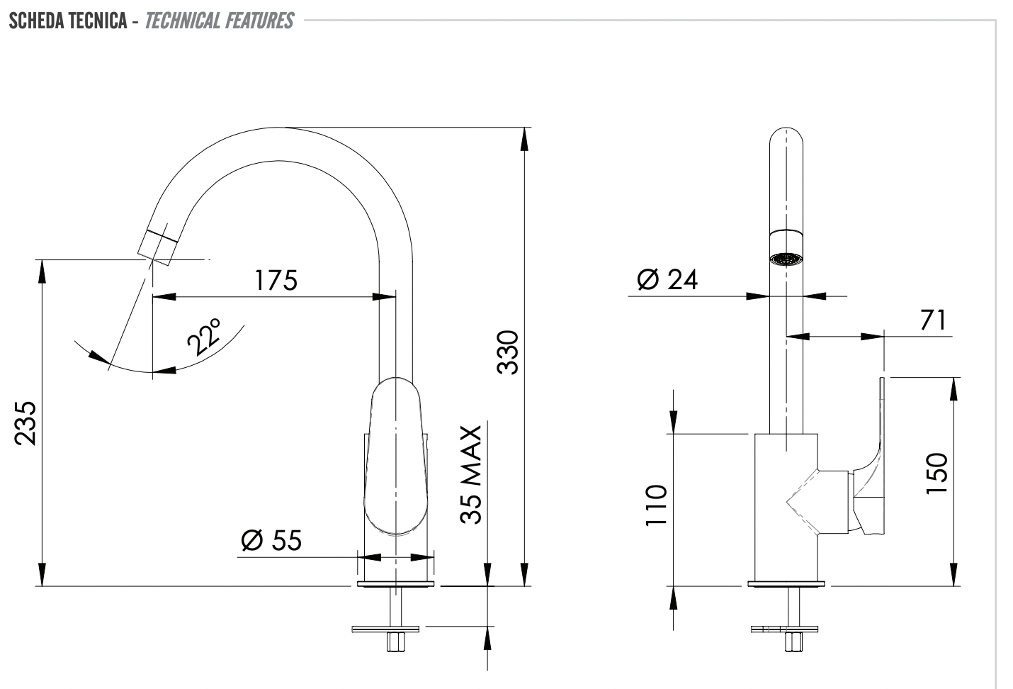 Remer Class Line Смеситель для кухни, цвет: cromo L72