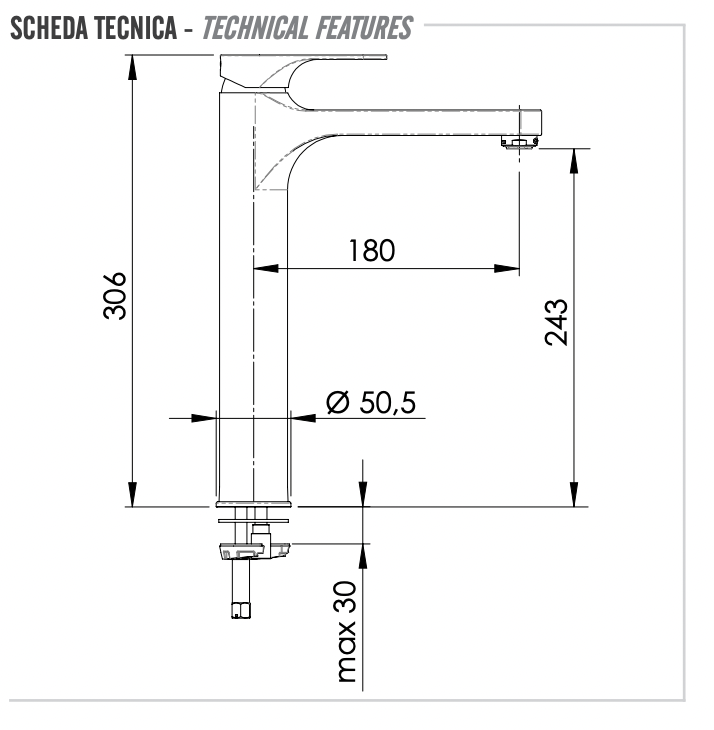 Remer Class Line Смеситель для раковины, с донным клапаном, высота излива 24,3 см, цвет: cromo L10LXL