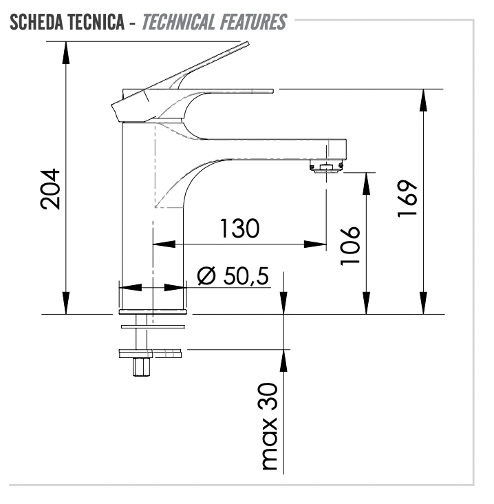 Remer Class Line Смеситель для раковины, без донного клапана, высота излива 10,6 см, цвет: cromo L11L