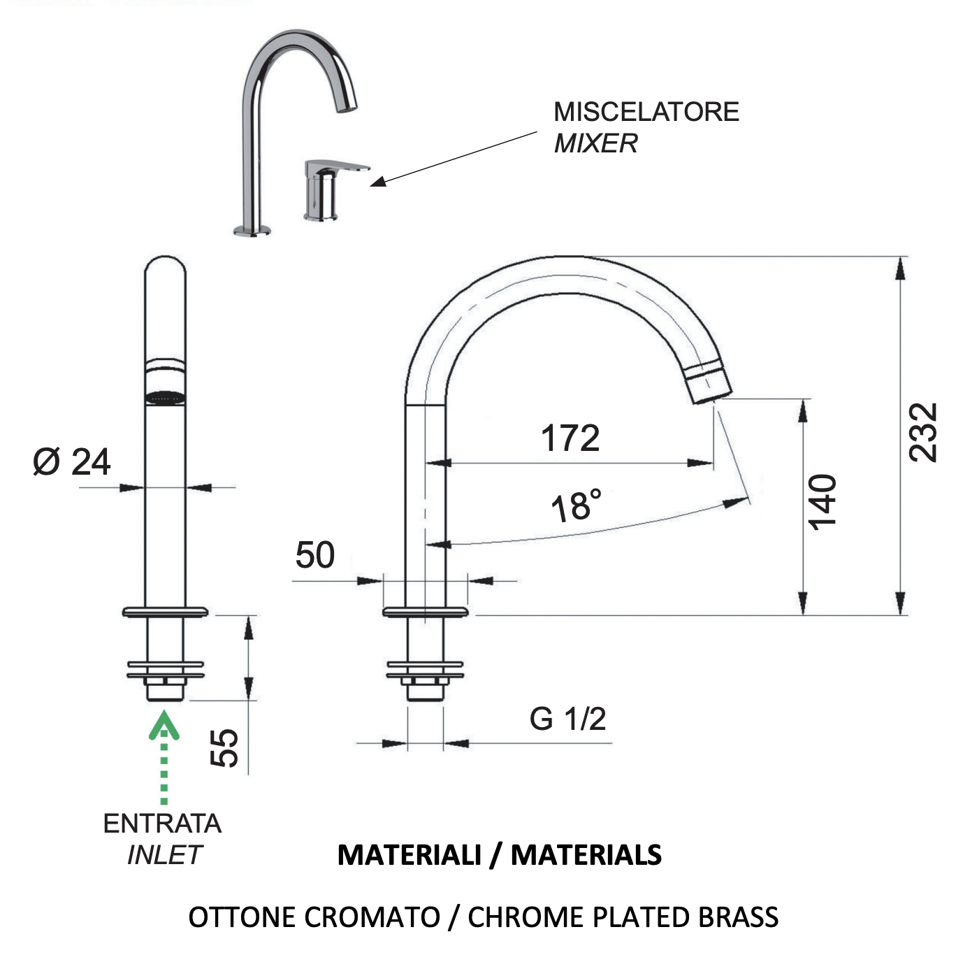 Remer Class Line Смеситель для раковины, на 2 отвертсия, без д/к, высота излива 14 см, цвет: cromo L57