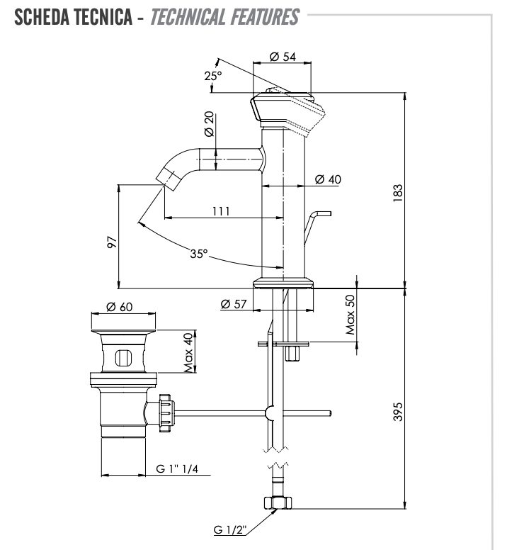Remer Element Смеситель для раковины, с донным клапаном, высота излива 9,7 см, цвет: cromo ET10