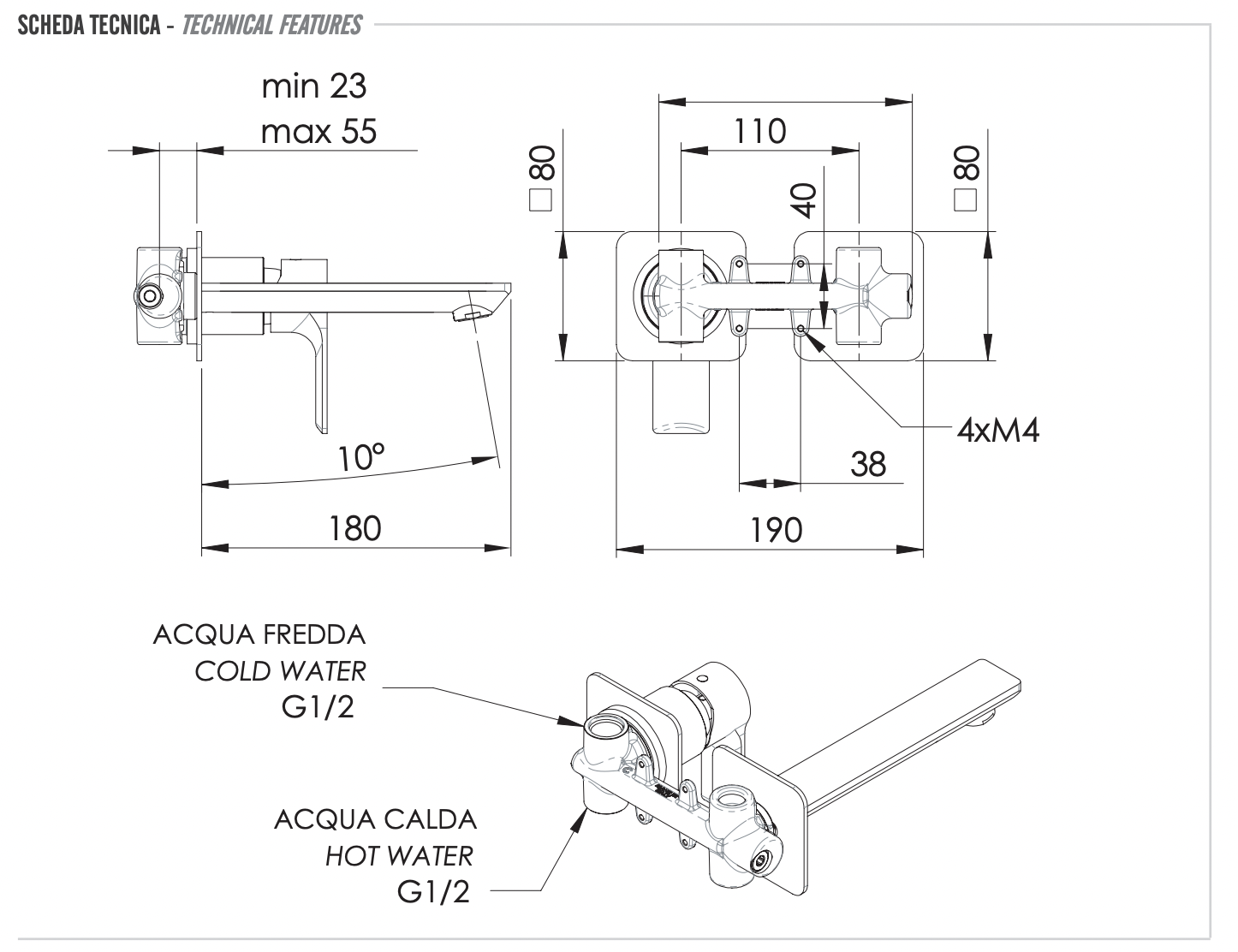 Remer Energy Смеситель для раковины, излив 18 см, с внутренней частью, цвет: cromo EY15P
