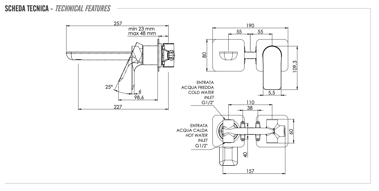 Remer Infinity Смеситель для раковины, излив 20,4 см, с внутренней частью, цвет: cromo I15PL