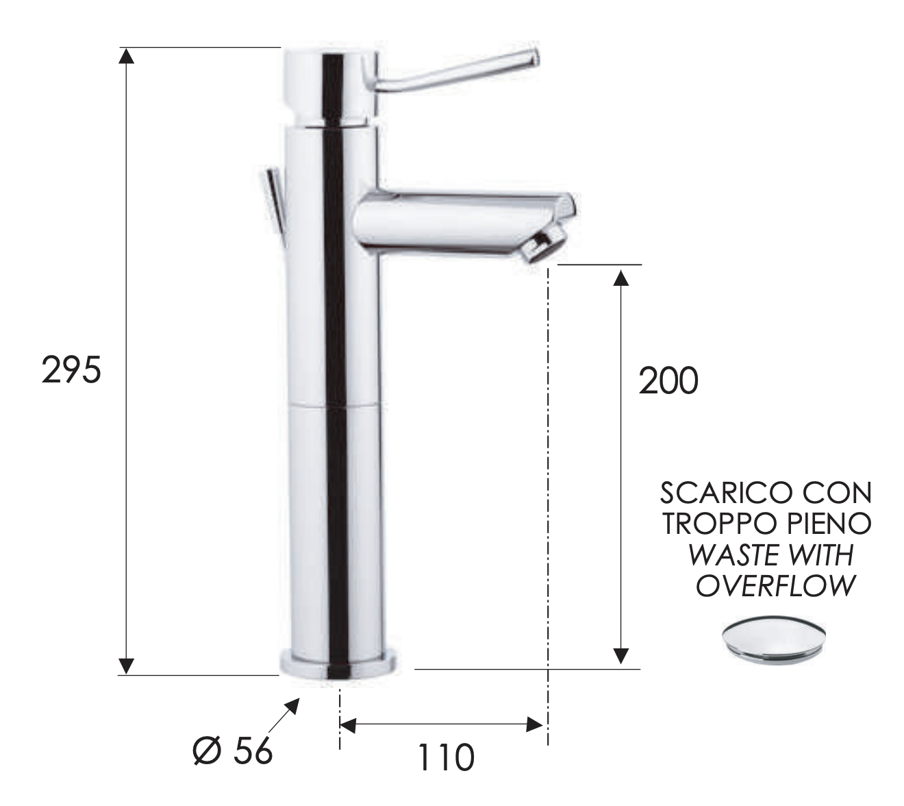 Remer Minimal Смеситель для раковины, с донным клапаном, высота излива 20 см, цвет: cromo N10L