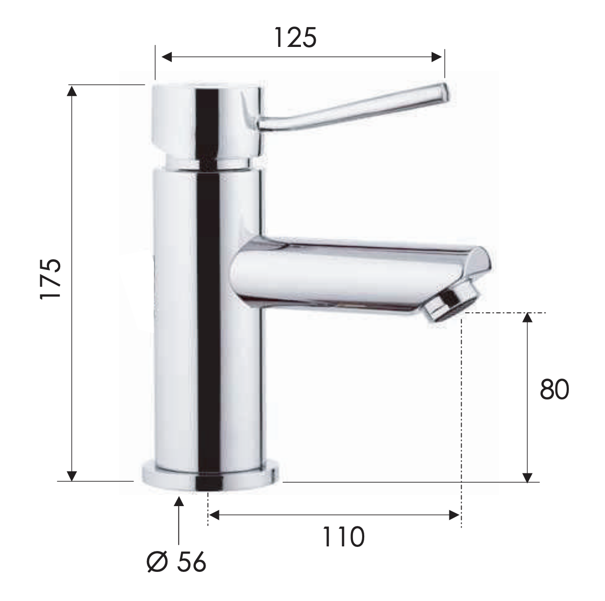 Remer Minimal Смеситель для раковины, прямой рычаг, без д/к, высота излива 8 см, цвет: cromo N112