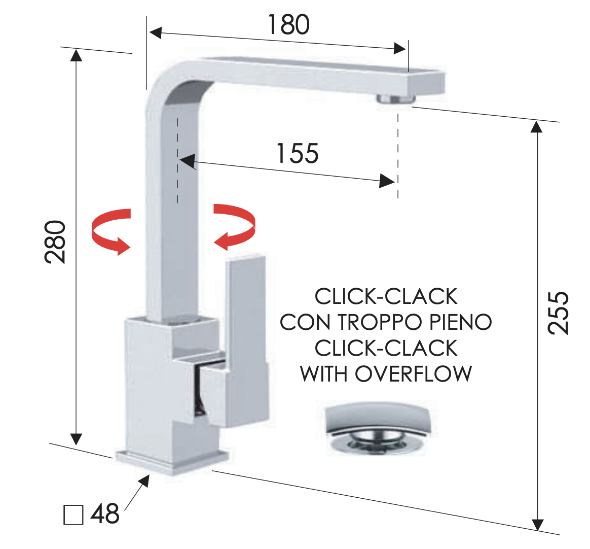 Remer Qubika Смеситель для раковины, с донным клапаном, высота излива 25,5 см, цвет: cromo Q10G