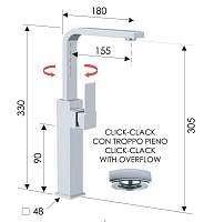 Remer Qubika Смеситель для раковины, с донным клапаном, высота излива 30,5 см, цвет: cromo Q10GL