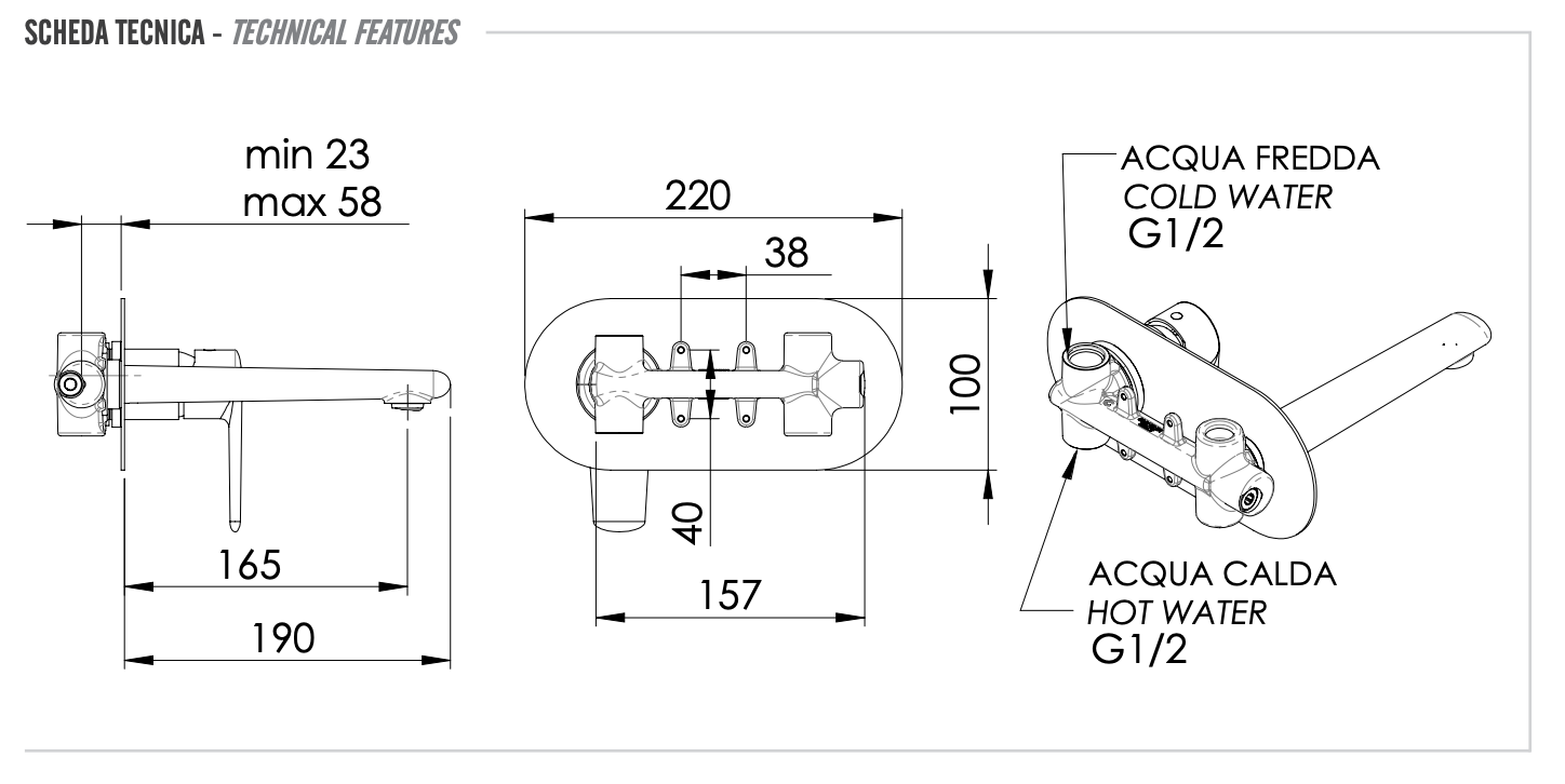 Remer Vanity Смеситель для раковины, излив 16,5 см, с внутренней частью, цвет: cromo V15