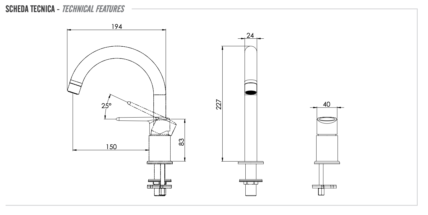 Remer Vanity Смеситель для раковины, на 2 отвертсия, без донного клапана, цвет: cromo V57