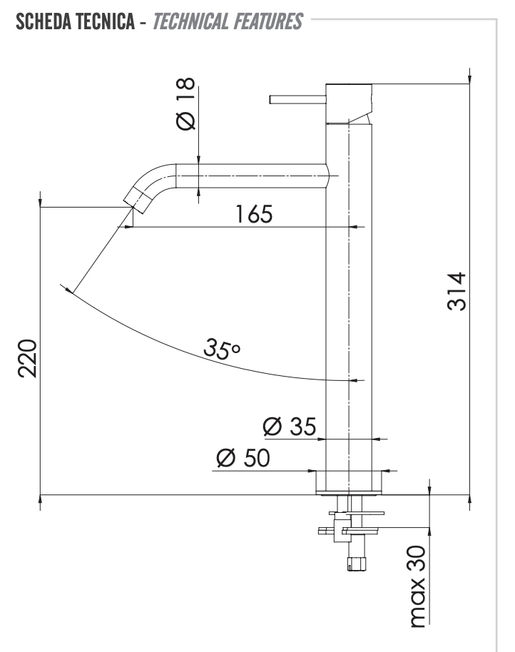 Remer X Style Смеситель для раковины, с донным клапаном, высота излива 22 см, цвет: cromo X10LXL
