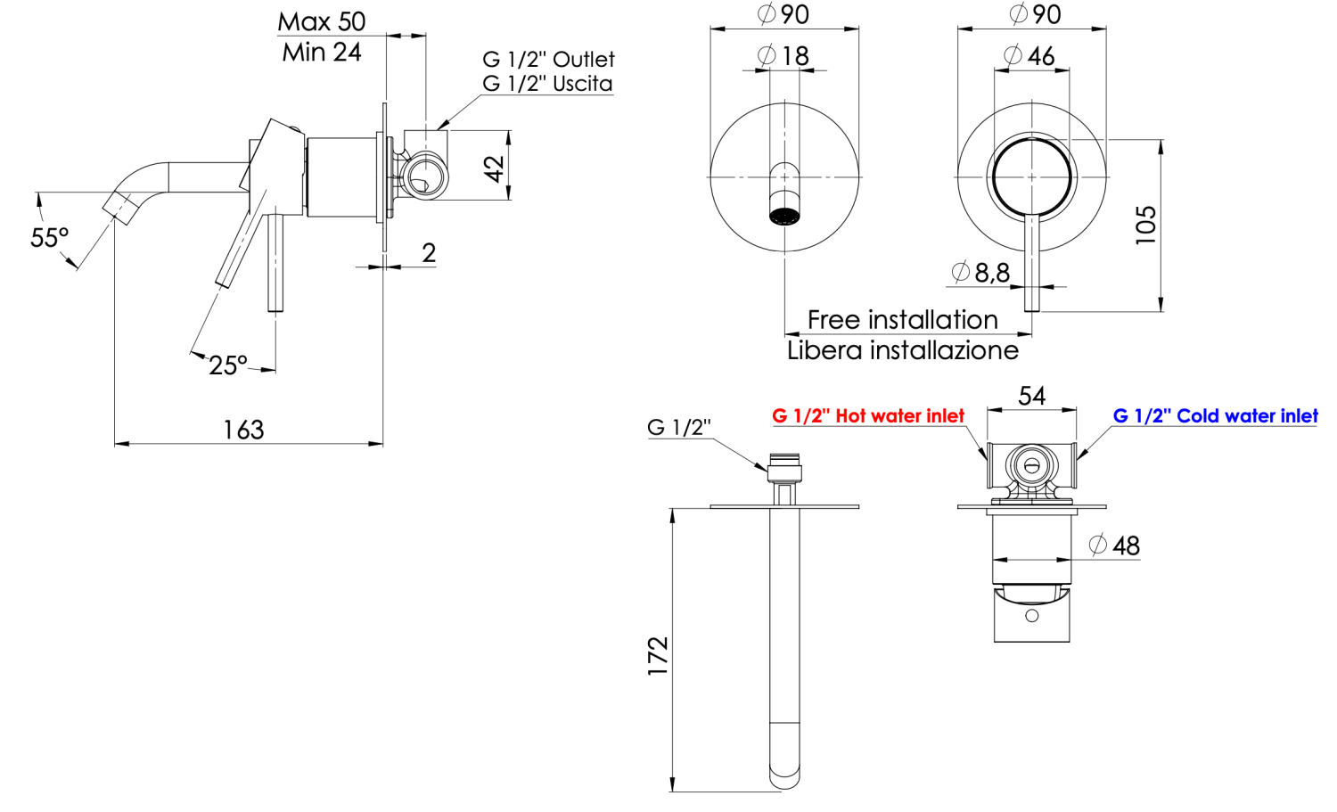 Remer X Style Смеситель для раковины, излив 16,3 см, с внутренней частью, цвет: cromo X15C