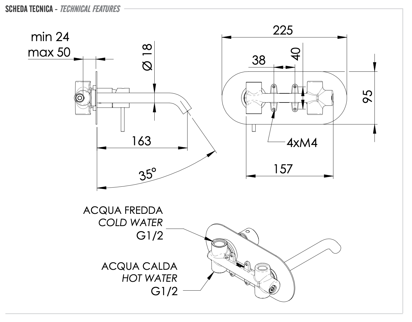 Remer X Style Смеситель для раковины, излив 16,3 см, с внутренней частью, цвет: oro lucido X15DO