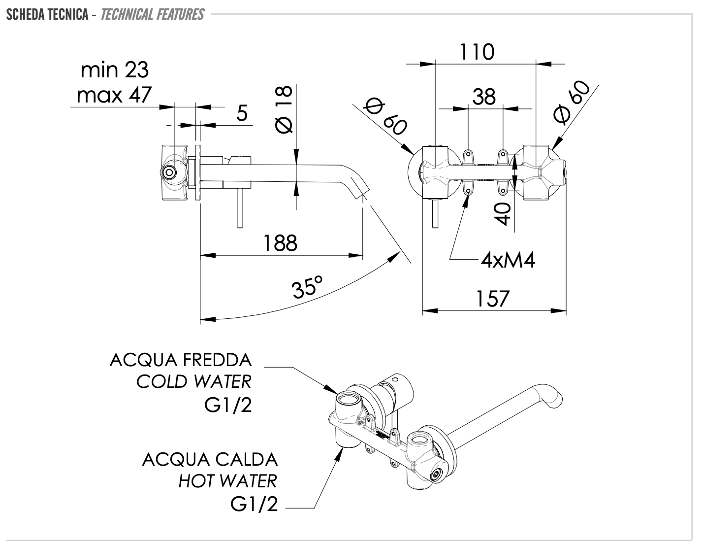 Remer X Style Смеситель для раковины, излив 18 см, с внутренней частью, цвет: bianco opaco X15PLBO