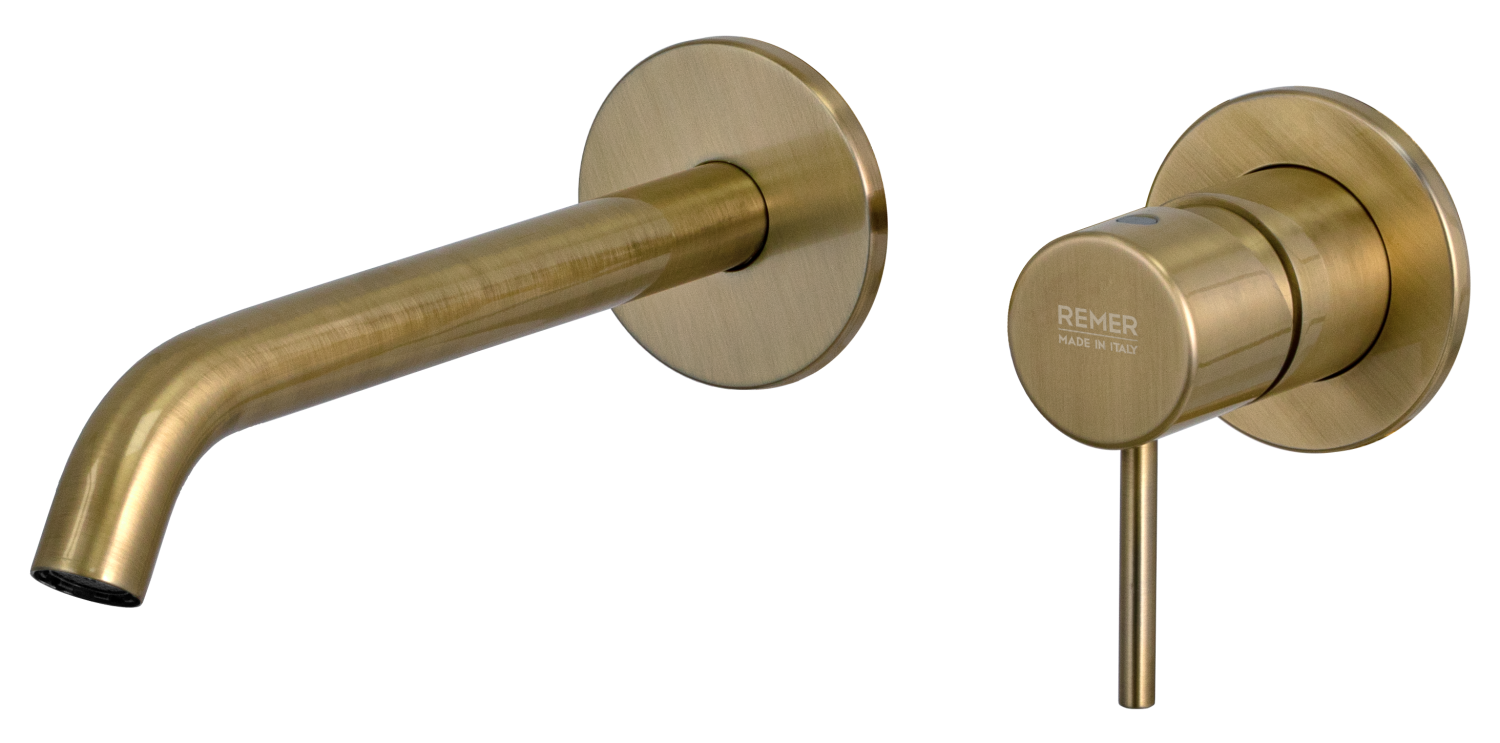 Remer X Style Смеситель для раковины без д/к, излив 16 см, с внутренней частью, цвет: vecchio ottone X15PVO