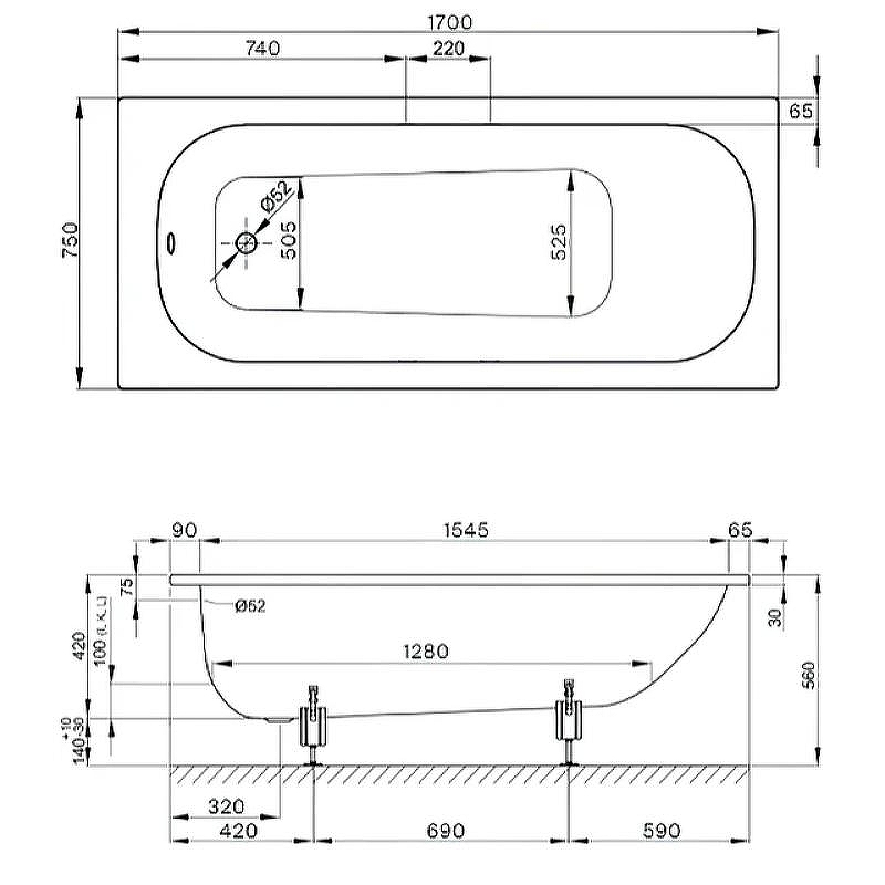 Bette Form Ванна стальная встраиваемая 170x75 см, с шумоизоляцией, цвет: белый 2947-000AD