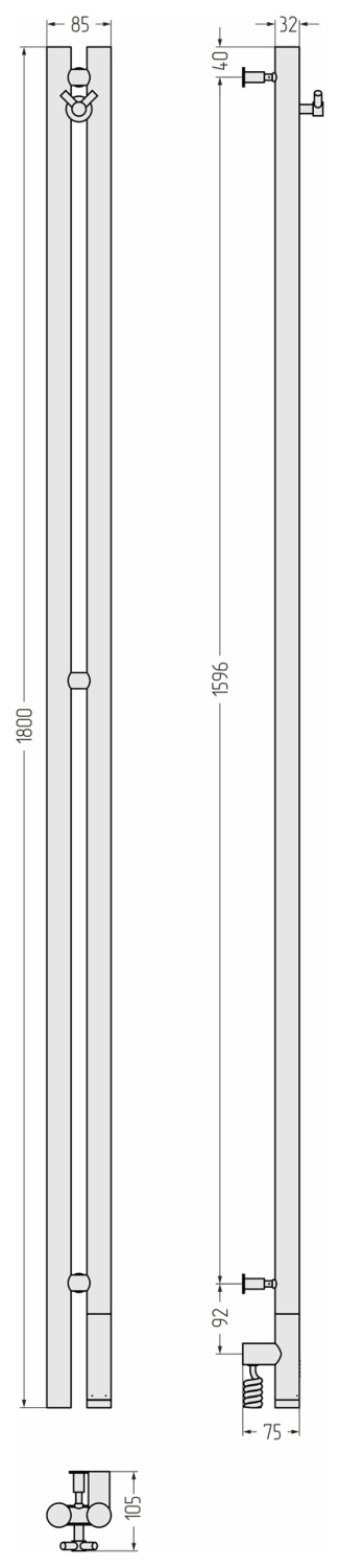 Сунержа Нюанс 3.0 Полотенцесушитель электрический 180h правый, цвет: черный 31-5843-1853