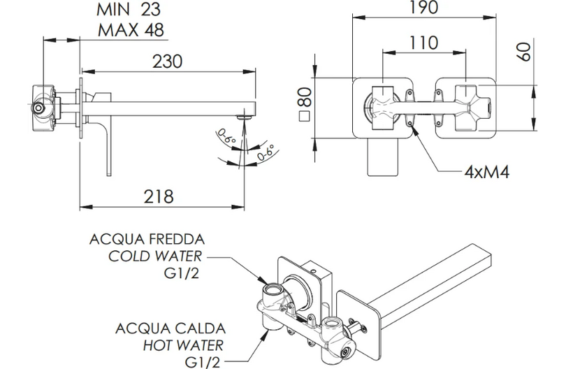 Remer Absolute Смеситель для раковины, излив 23 см, с внутренней частью, цвет: nero opaco AU15PLNO