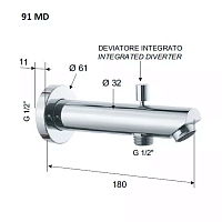 Remer Minimal Излив настенный 18 см с дивертором, цвет: cromo 91MD