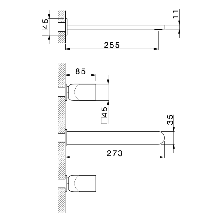 Cisal Hi-Rise Смеситель для раковины встраиваемый, внешняя часть, длина излива 25,5 см, цвет: chrome RI01351121