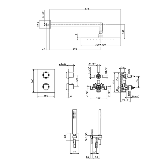 Cisal Wave Душевой комплект - термостат на 2 потребителя, верхний и ручной душ, цвет: chrome WE0KT0102F