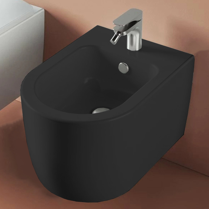 ArtCeram Monet Биде подвесное 36x52 см, 1 отверстие, с переливом, с креплениями, цвет: matt black MNB001 17 00