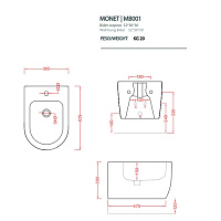 ArtCeram Monet Биде подвесное 36x52 см, 1 отверстие, с переливом, с креплениями, цвет: matt black MNB001 17 00