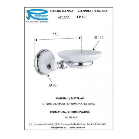 Remer Epoca Мыльница с керамической чашей, подвесная, цвет: cromo EP10CR