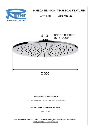 Remer Верхний душ 30 см, 1 режим, без кронштейна, цвет: bianco opaco 359MM30BOx