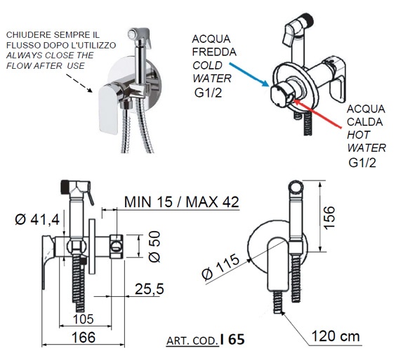 Remer Infinity Гигиенический душ со смесителем, шланг, с встраиваемой частью, цвет: oro lucido I65DO